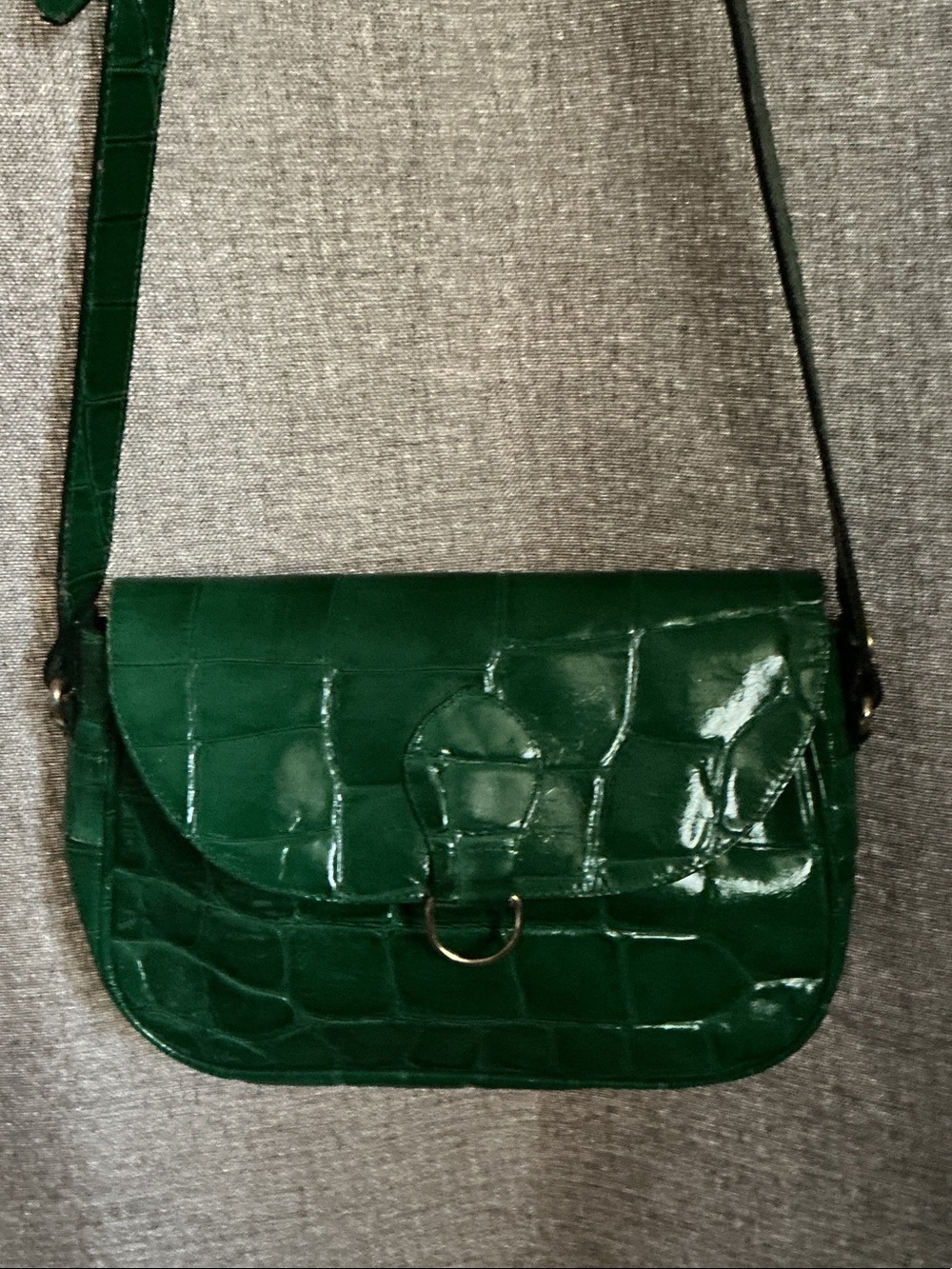 Furla Croc-Embossed Shiny Green Crossbody Bag